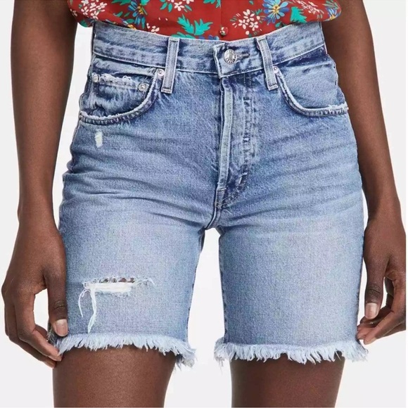 Edwin Pants - Edwin Womens Cai Longer Length Distressed Jean Shorts in Viva Size 25